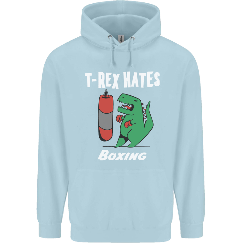 T-Rex Hates Boxing Funny Boxer Sport MMA Childrens Kids Hoodie Light Blue