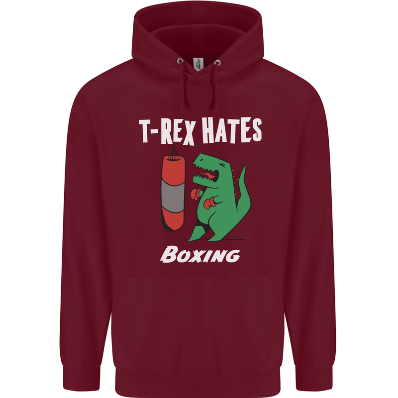 T-Rex Hates Boxing Funny Boxer Sport MMA Childrens Kids Hoodie Maroon