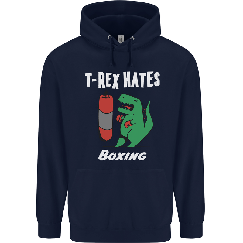 T-Rex Hates Boxing Funny Boxer Sport MMA Childrens Kids Hoodie Navy Blue