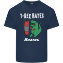 T-Rex Hates Boxing Funny Boxer Sport MMA Kids T-Shirt Childrens Navy Blue