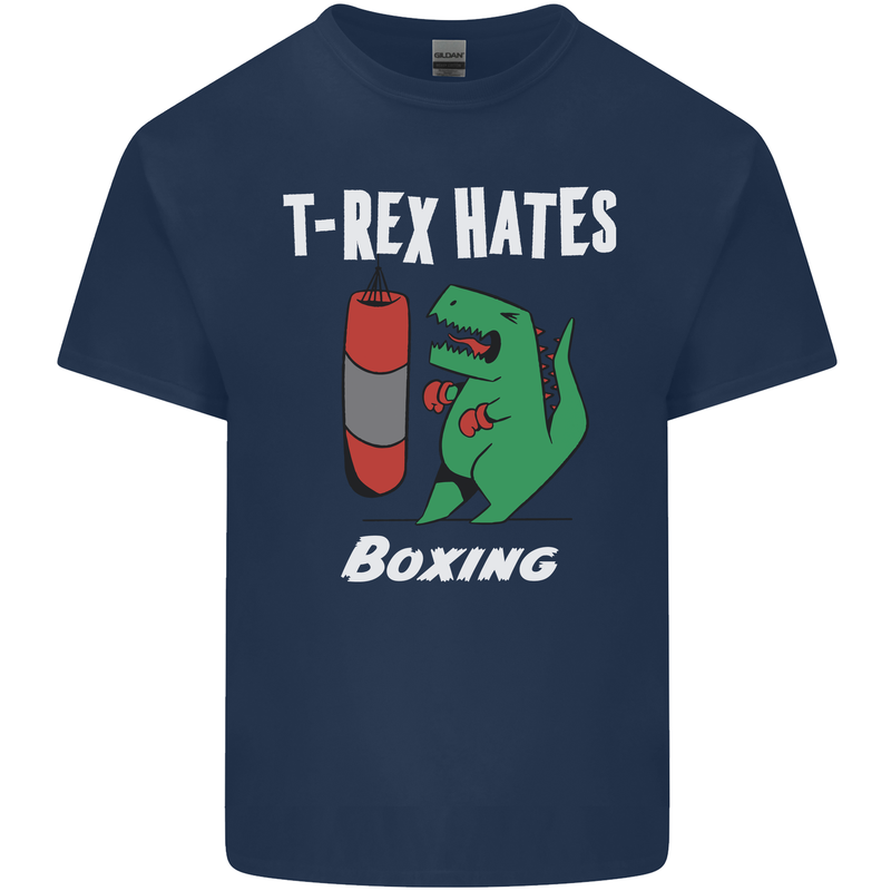 T-Rex Hates Boxing Funny Boxer Sport MMA Mens Cotton T-Shirt Tee Top Navy Blue