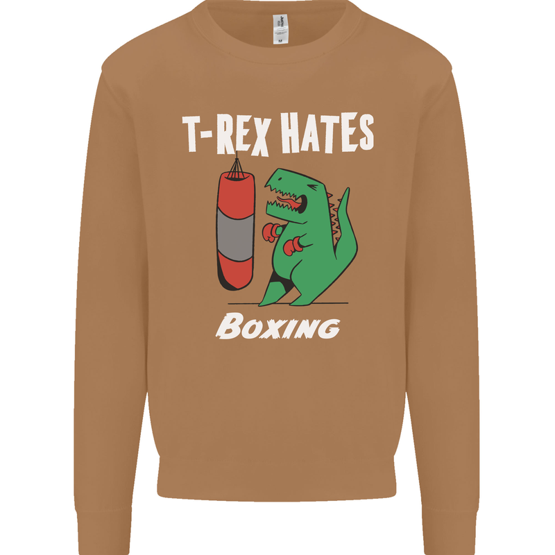 T-Rex Hates Boxing Funny Boxer Sport MMA Mens Sweatshirt Jumper Caramel Latte