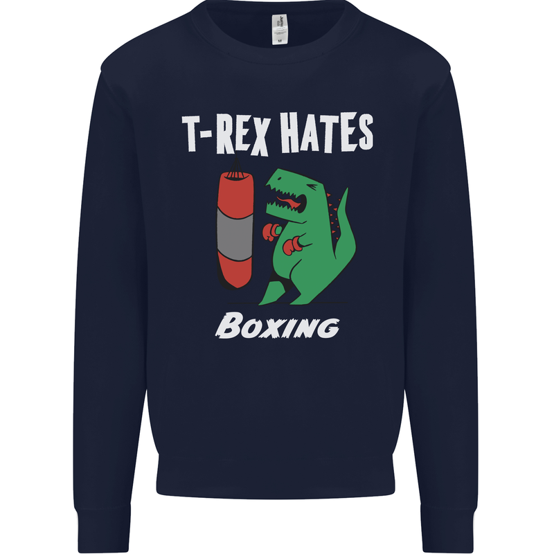 T-Rex Hates Boxing Funny Boxer Sport MMA Mens Sweatshirt Jumper Navy Blue