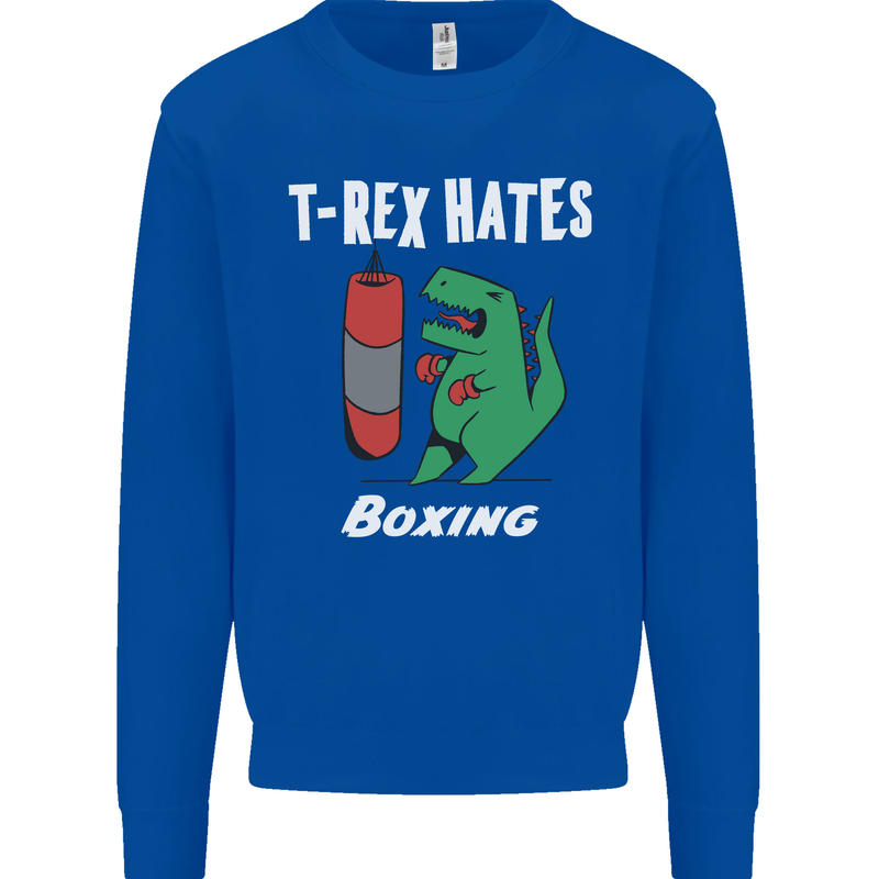 T-Rex Hates Boxing Funny Boxer Sport MMA Mens Sweatshirt Jumper Royal Blue