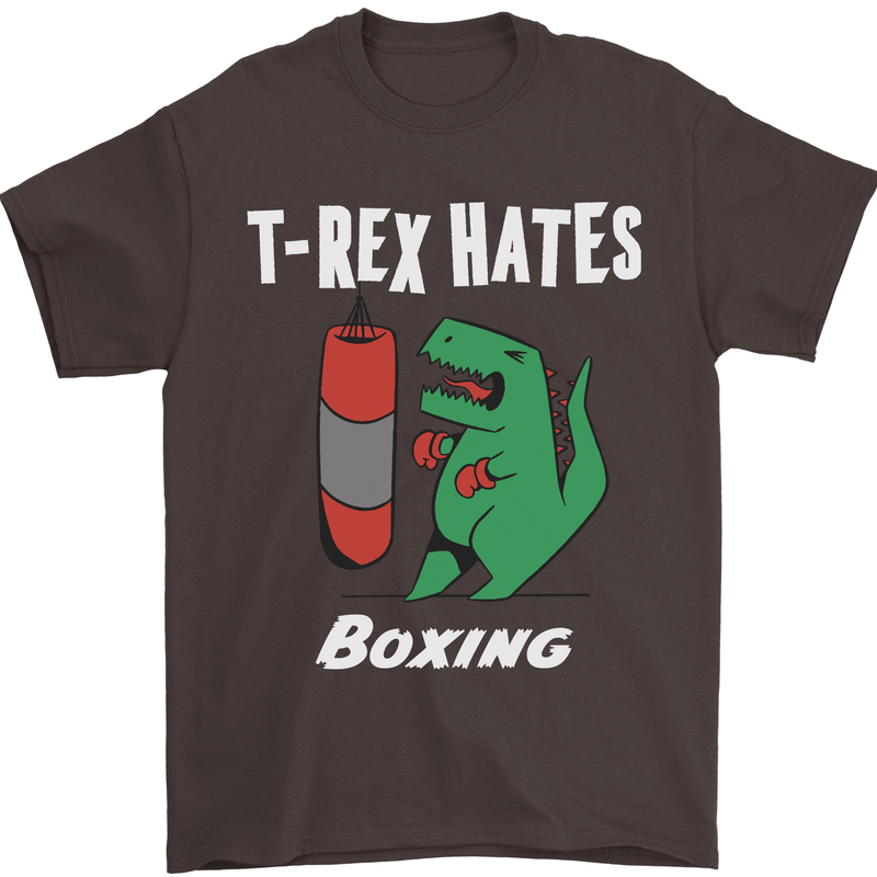 T-Rex Hates Boxing Funny Boxer Sport MMA Mens T-Shirt Cotton Gildan Dark Chocolate