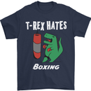 T-Rex Hates Boxing Funny Boxer Sport MMA Mens T-Shirt Cotton Gildan Navy Blue
