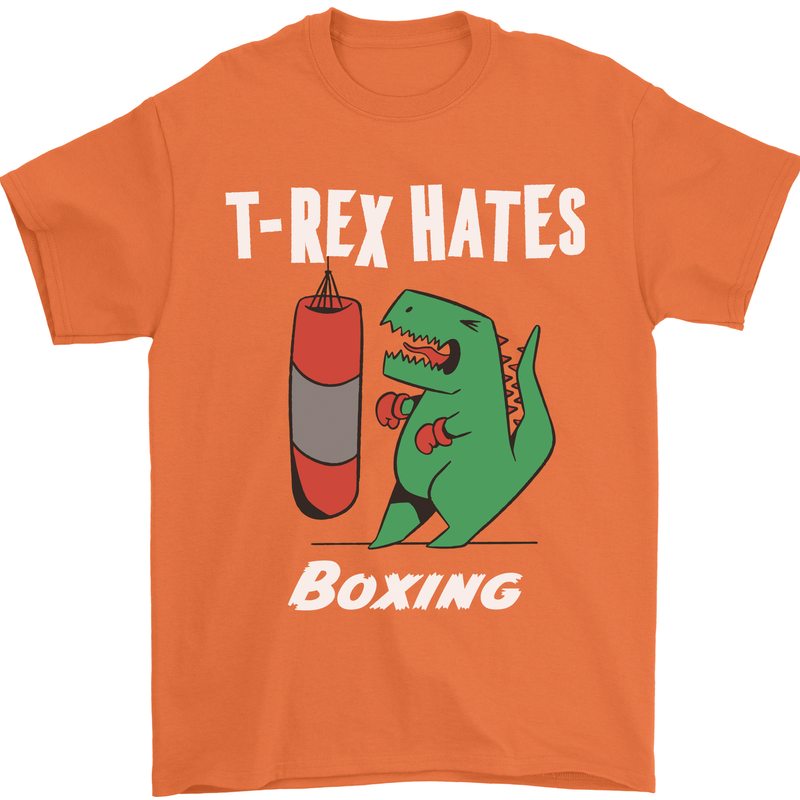 T-Rex Hates Boxing Funny Boxer Sport MMA Mens T-Shirt Cotton Gildan Orange