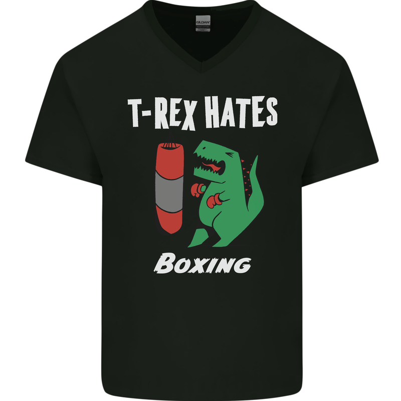T-Rex Hates Boxing Funny Boxer Sport MMA Mens V-Neck Cotton T-Shirt Black