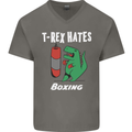 T-Rex Hates Boxing Funny Boxer Sport MMA Mens V-Neck Cotton T-Shirt Charcoal