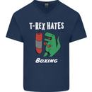 T-Rex Hates Boxing Funny Boxer Sport MMA Mens V-Neck Cotton T-Shirt Navy Blue