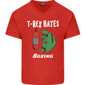 T-Rex Hates Boxing Funny Boxer Sport MMA Mens V-Neck Cotton T-Shirt Red