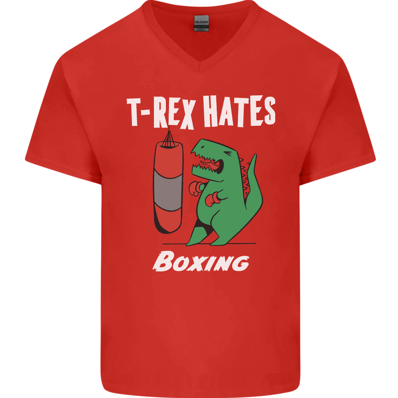 T-Rex Hates Boxing Funny Boxer Sport MMA Mens V-Neck Cotton T-Shirt Red