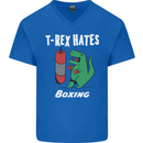 T-Rex Hates Boxing Funny Boxer Sport MMA Mens V-Neck Cotton T-Shirt Royal Blue