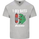 T-Rex Hates Boxing Funny Boxer Sport MMA Mens V-Neck Cotton T-Shirt Sports Grey