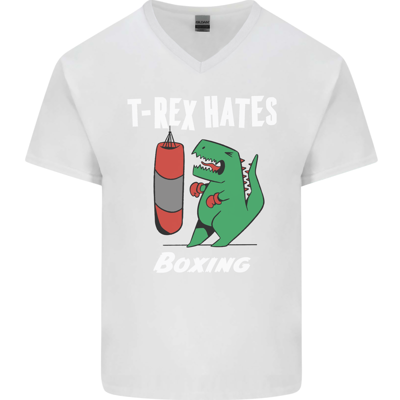 T-Rex Hates Boxing Funny Boxer Sport MMA Mens V-Neck Cotton T-Shirt White