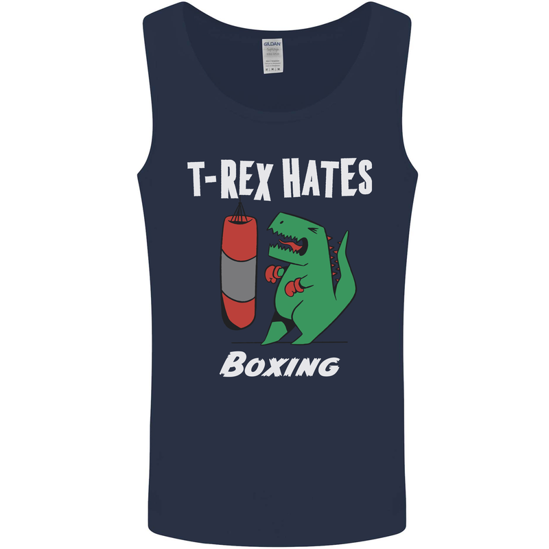 T-Rex Hates Boxing Funny Boxer Sport MMA Mens Vest Tank Top Navy Blue