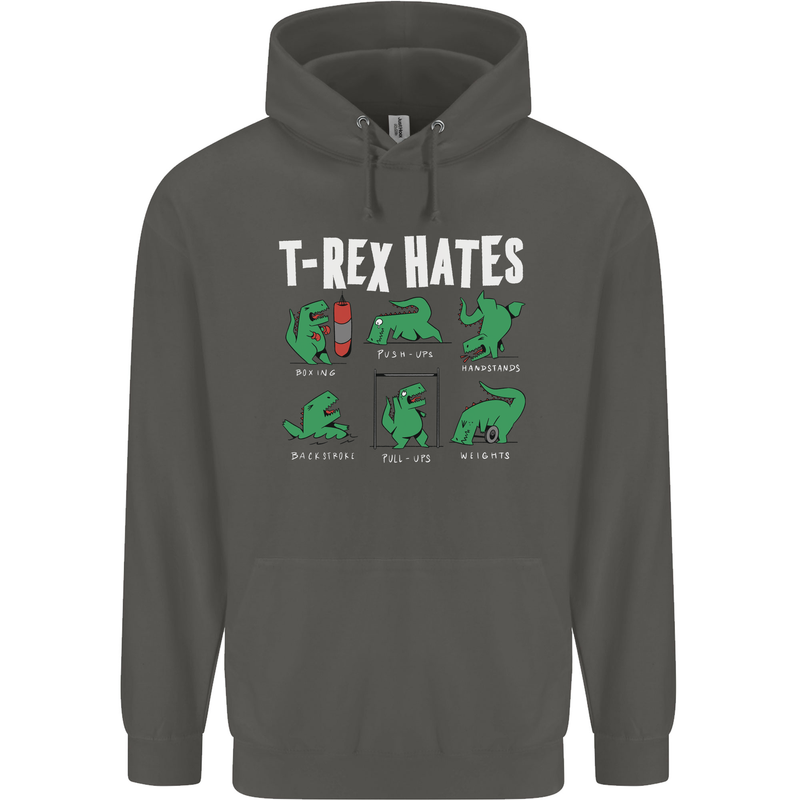 T-Rex Hates Funny Dinosaurs Jurassic Gym Childrens Kids Hoodie Storm Grey
