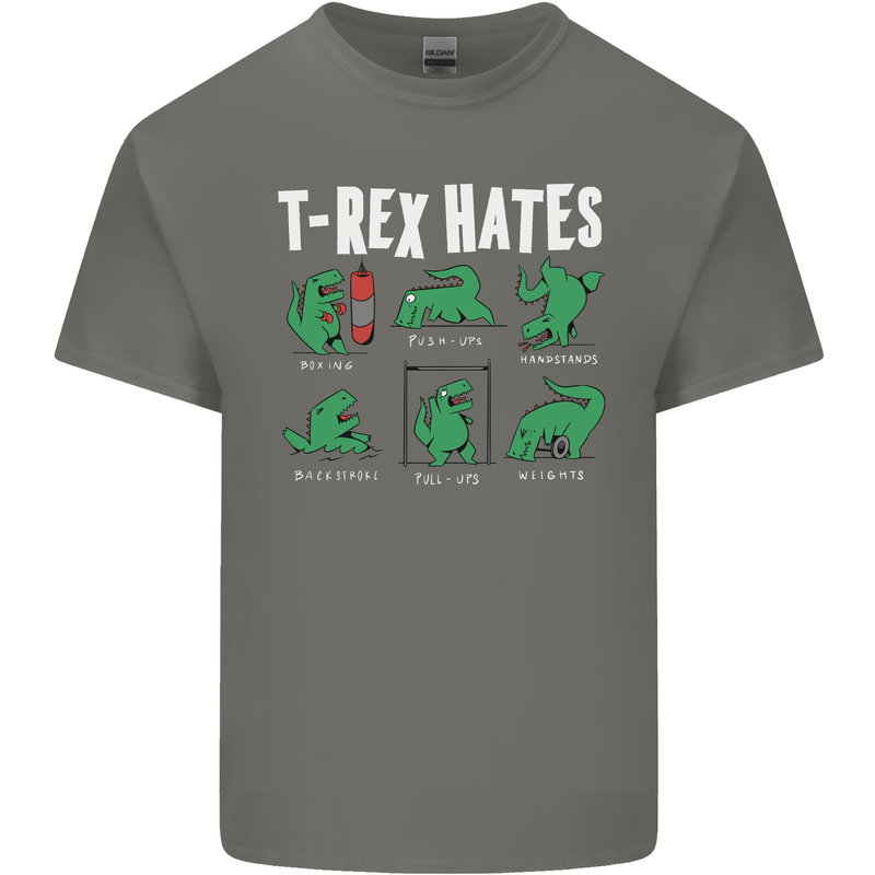 T-Rex Hates Funny Dinosaurs Jurassic Gym Kids T-Shirt Childrens Charcoal