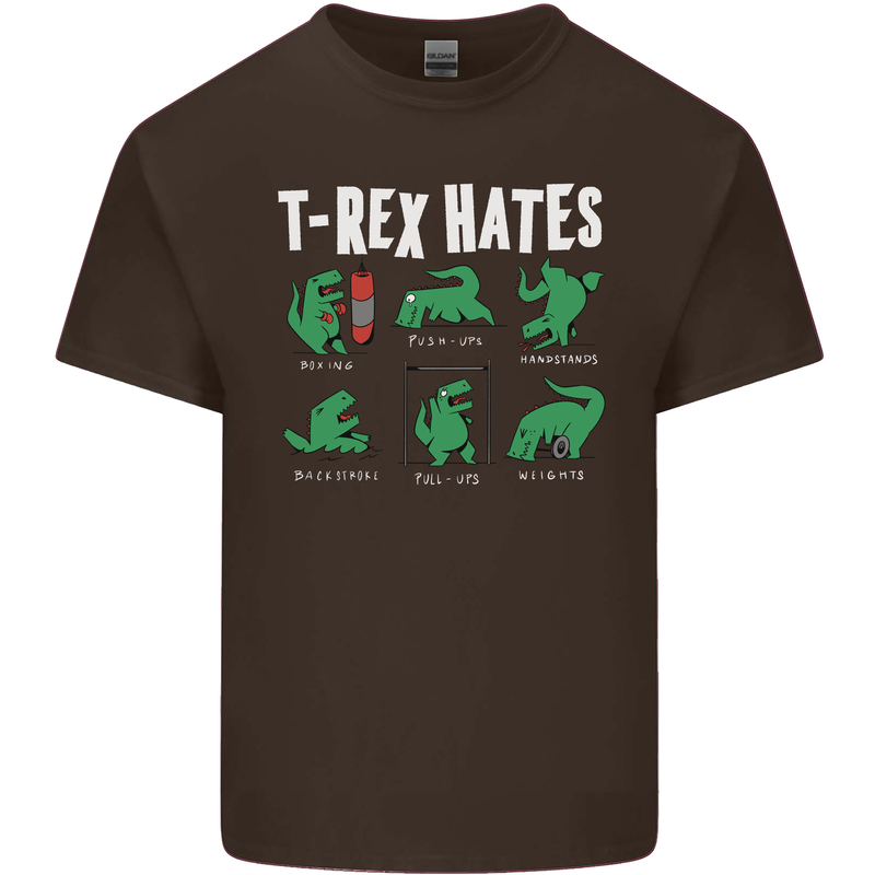 T-Rex Hates Funny Dinosaurs Jurassic Gym Kids T-Shirt Childrens Chocolate