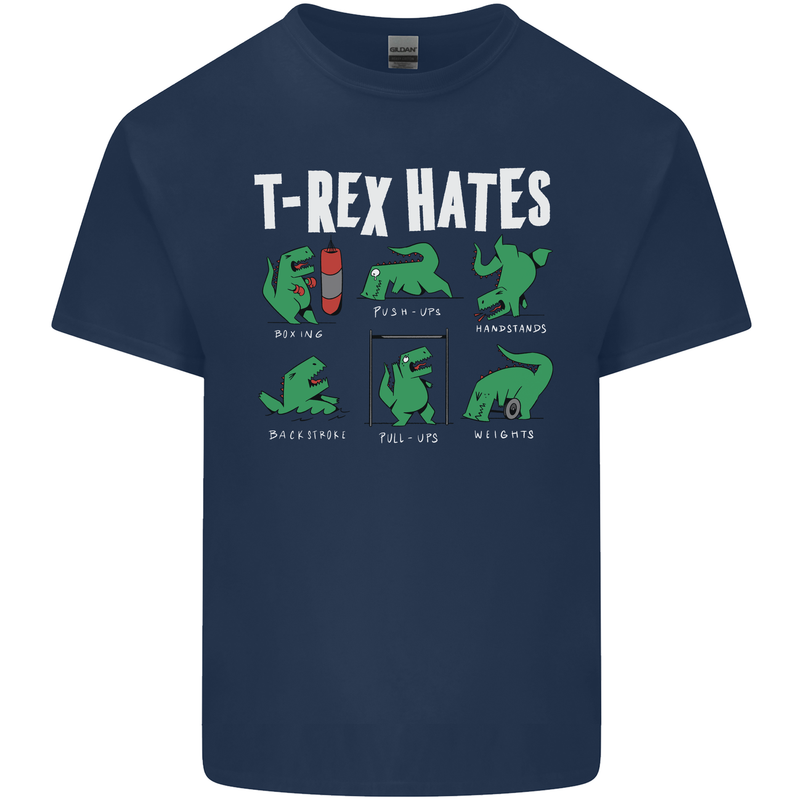 T-Rex Hates Funny Dinosaurs Jurassic Gym Kids T-Shirt Childrens Navy Blue