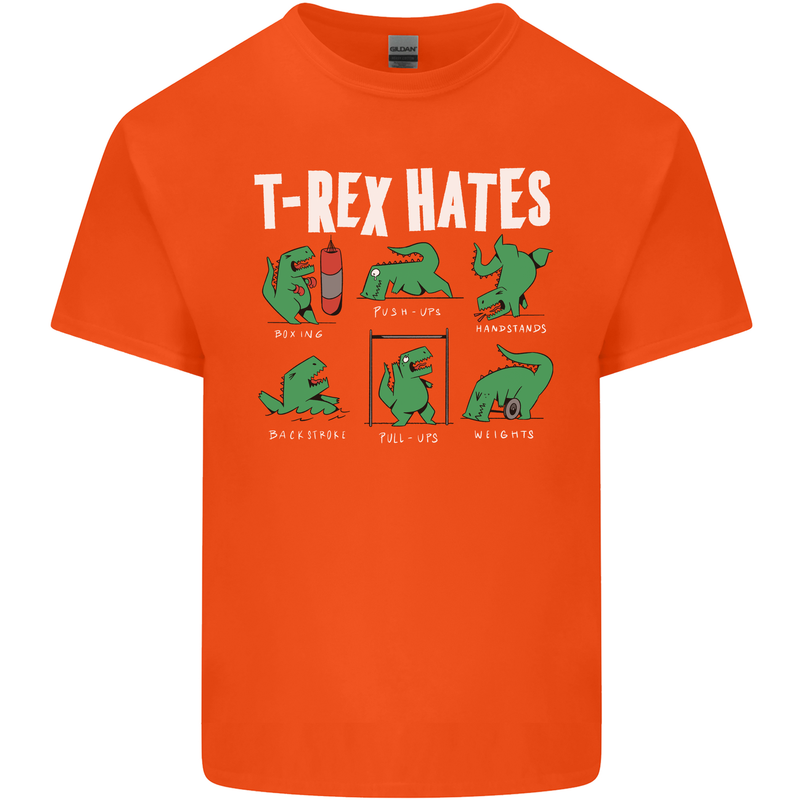 T-Rex Hates Funny Dinosaurs Jurassic Gym Kids T-Shirt Childrens Orange