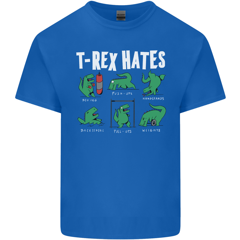 T-Rex Hates Funny Dinosaurs Jurassic Gym Kids T-Shirt Childrens Royal Blue