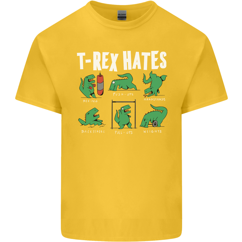 T-Rex Hates Funny Dinosaurs Jurassic Gym Kids T-Shirt Childrens Yellow