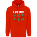 T-Rex Hates Funny Dinosaurs Jurassic Gym Mens 80% Cotton Hoodie Bright Red