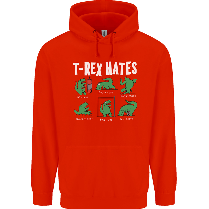 T-Rex Hates Funny Dinosaurs Jurassic Gym Mens 80% Cotton Hoodie Bright Red
