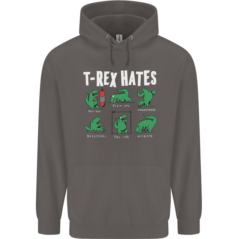 T-Rex Hates Funny Dinosaurs Jurassic Gym Mens 80% Cotton Hoodie Charcoal