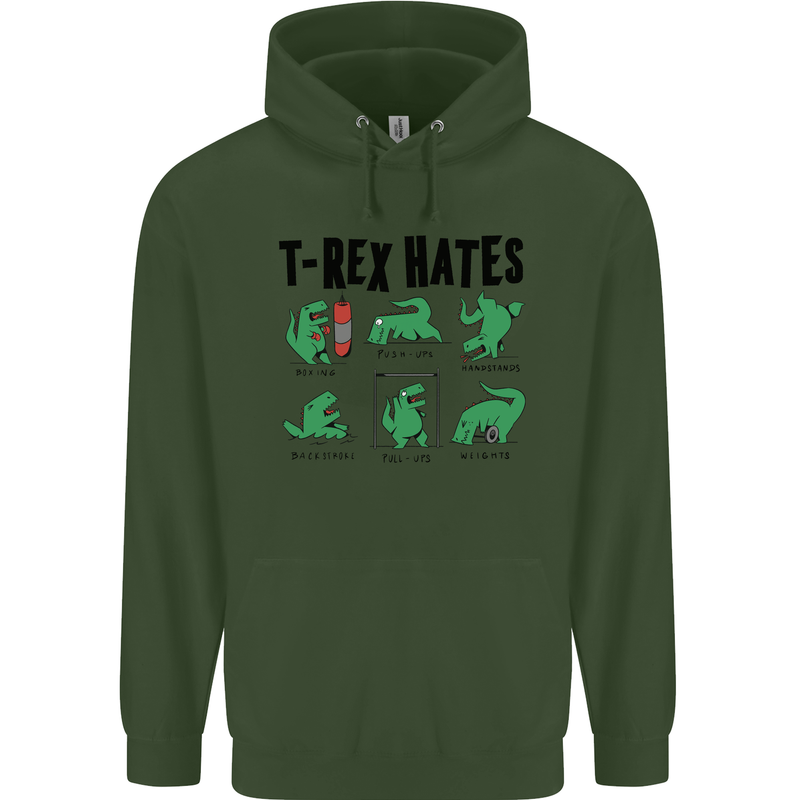 T-Rex Hates Funny Dinosaurs Jurassic Gym Mens 80% Cotton Hoodie Forest Green