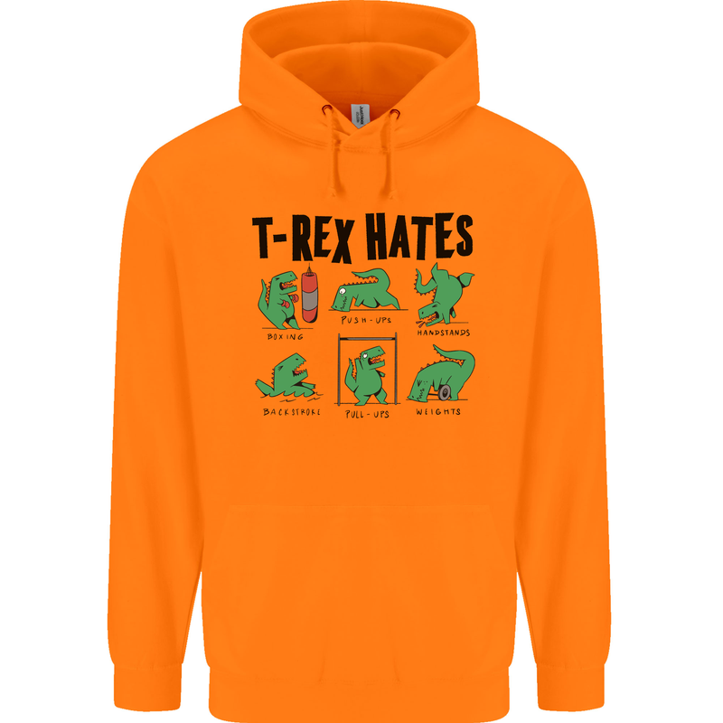 T-Rex Hates Funny Dinosaurs Jurassic Gym Mens 80% Cotton Hoodie Orange