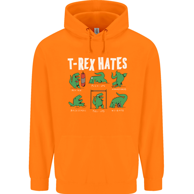 T-Rex Hates Funny Dinosaurs Jurassic Gym Mens 80% Cotton Hoodie Orange