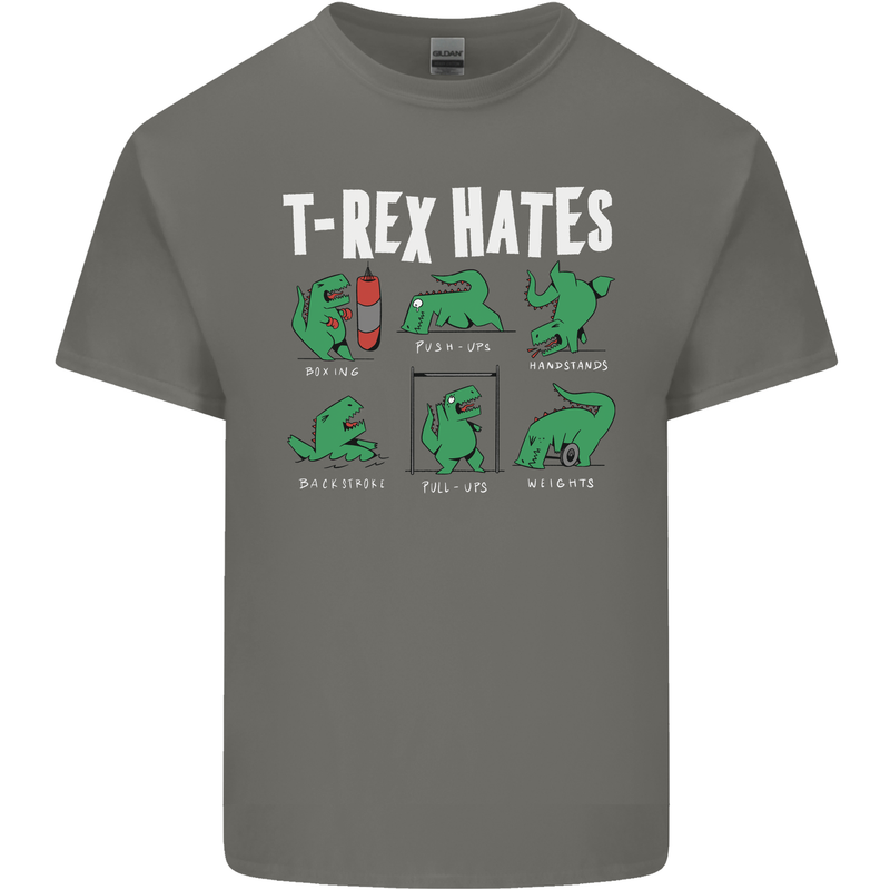 T-Rex Hates Funny Dinosaurs Jurassic Gym Mens Cotton T-Shirt Tee Top Charcoal