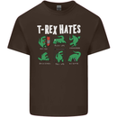 T-Rex Hates Funny Dinosaurs Jurassic Gym Mens Cotton T-Shirt Tee Top Dark Chocolate