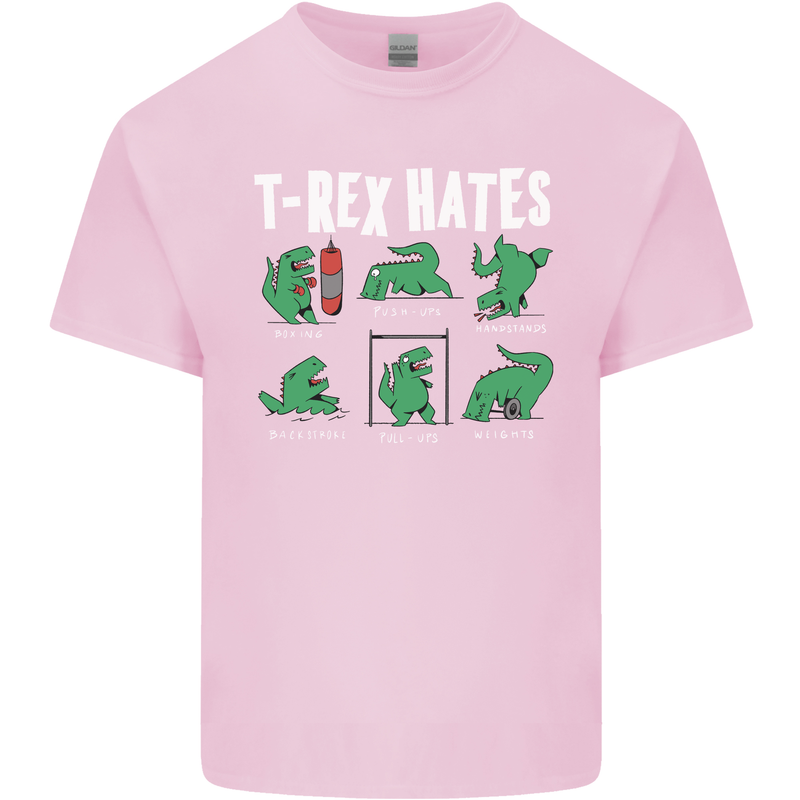 T-Rex Hates Funny Dinosaurs Jurassic Gym Mens Cotton T-Shirt Tee Top Light Pink