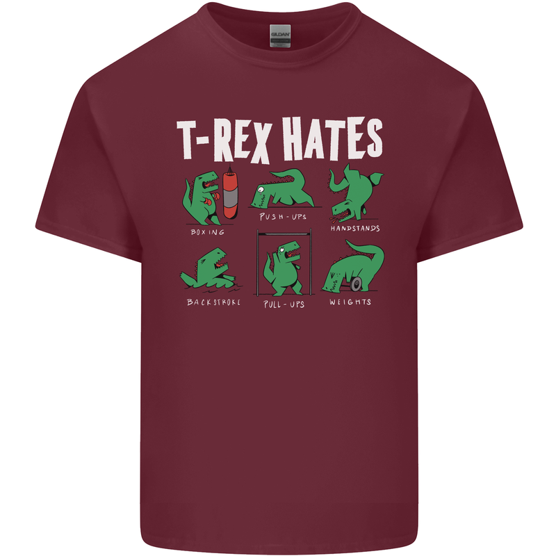 T-Rex Hates Funny Dinosaurs Jurassic Gym Mens Cotton T-Shirt Tee Top Maroon
