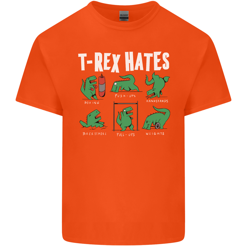 T-Rex Hates Funny Dinosaurs Jurassic Gym Mens Cotton T-Shirt Tee Top Orange