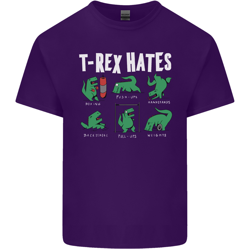 T-Rex Hates Funny Dinosaurs Jurassic Gym Mens Cotton T-Shirt Tee Top Purple