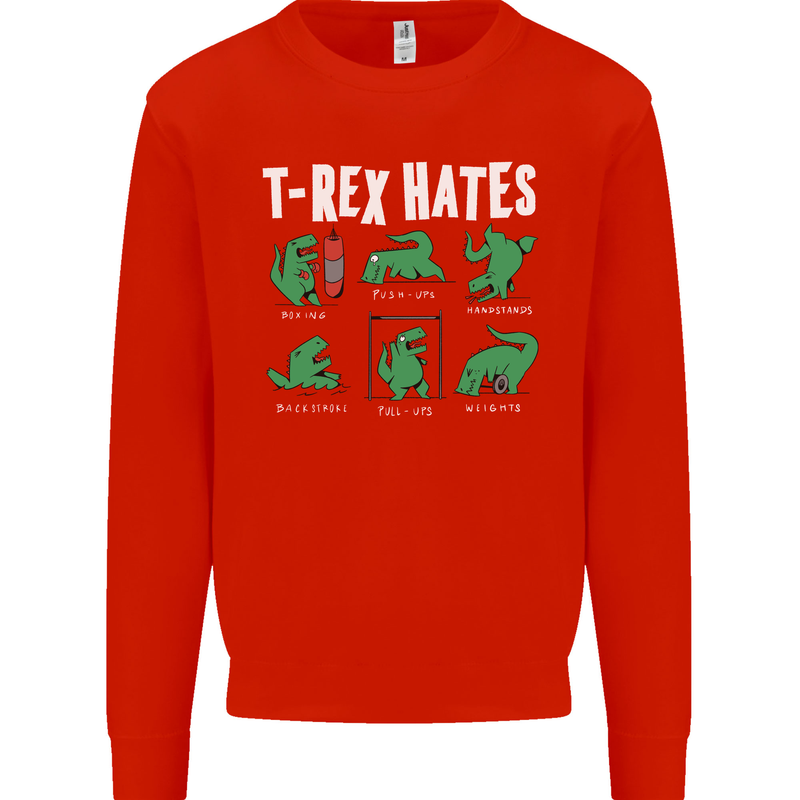 T-Rex Hates Funny Dinosaurs Jurassic Gym Mens Sweatshirt Jumper Bright Red