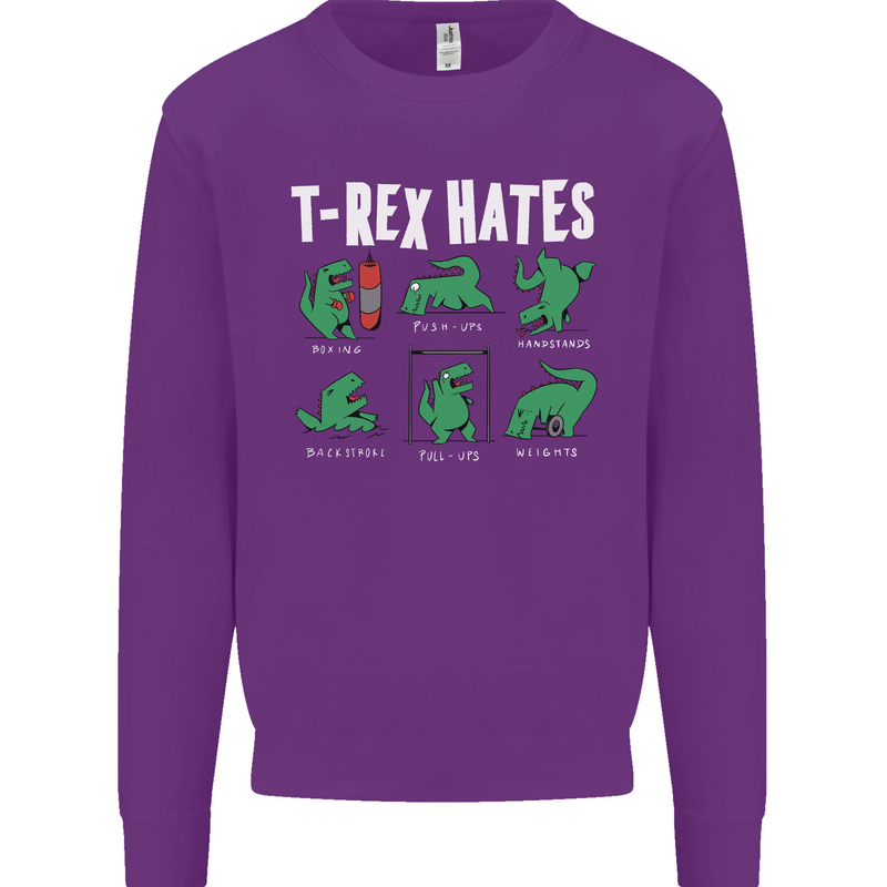 T-Rex Hates Funny Dinosaurs Jurassic Gym Mens Sweatshirt Jumper Purple