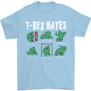 T-Rex Hates Funny Dinosaurs Jurassic Gym Mens T-Shirt Cotton Gildan Light Blue