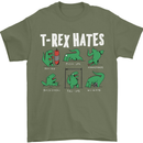 T-Rex Hates Funny Dinosaurs Jurassic Gym Mens T-Shirt Cotton Gildan Military Green