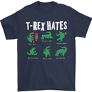 T-Rex Hates Funny Dinosaurs Jurassic Gym Mens T-Shirt Cotton Gildan Navy Blue