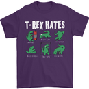 T-Rex Hates Funny Dinosaurs Jurassic Gym Mens T-Shirt Cotton Gildan Purple