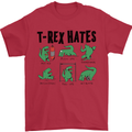 T-Rex Hates Funny Dinosaurs Jurassic Gym Mens T-Shirt Cotton Gildan Red