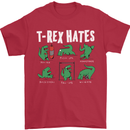 T-Rex Hates Funny Dinosaurs Jurassic Gym Mens T-Shirt Cotton Gildan Red