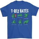 T-Rex Hates Funny Dinosaurs Jurassic Gym Mens T-Shirt Cotton Gildan Royal Blue