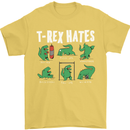 T-Rex Hates Funny Dinosaurs Jurassic Gym Mens T-Shirt Cotton Gildan Yellow