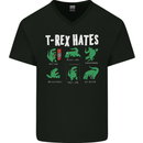 T-Rex Hates Funny Dinosaurs Jurassic Gym Mens V-Neck Cotton T-Shirt Black